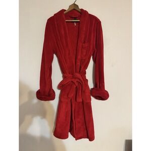 Ralph Lauren Fleece Robe Short Red Women's Warm Flirty Sexy Logo Large Crest